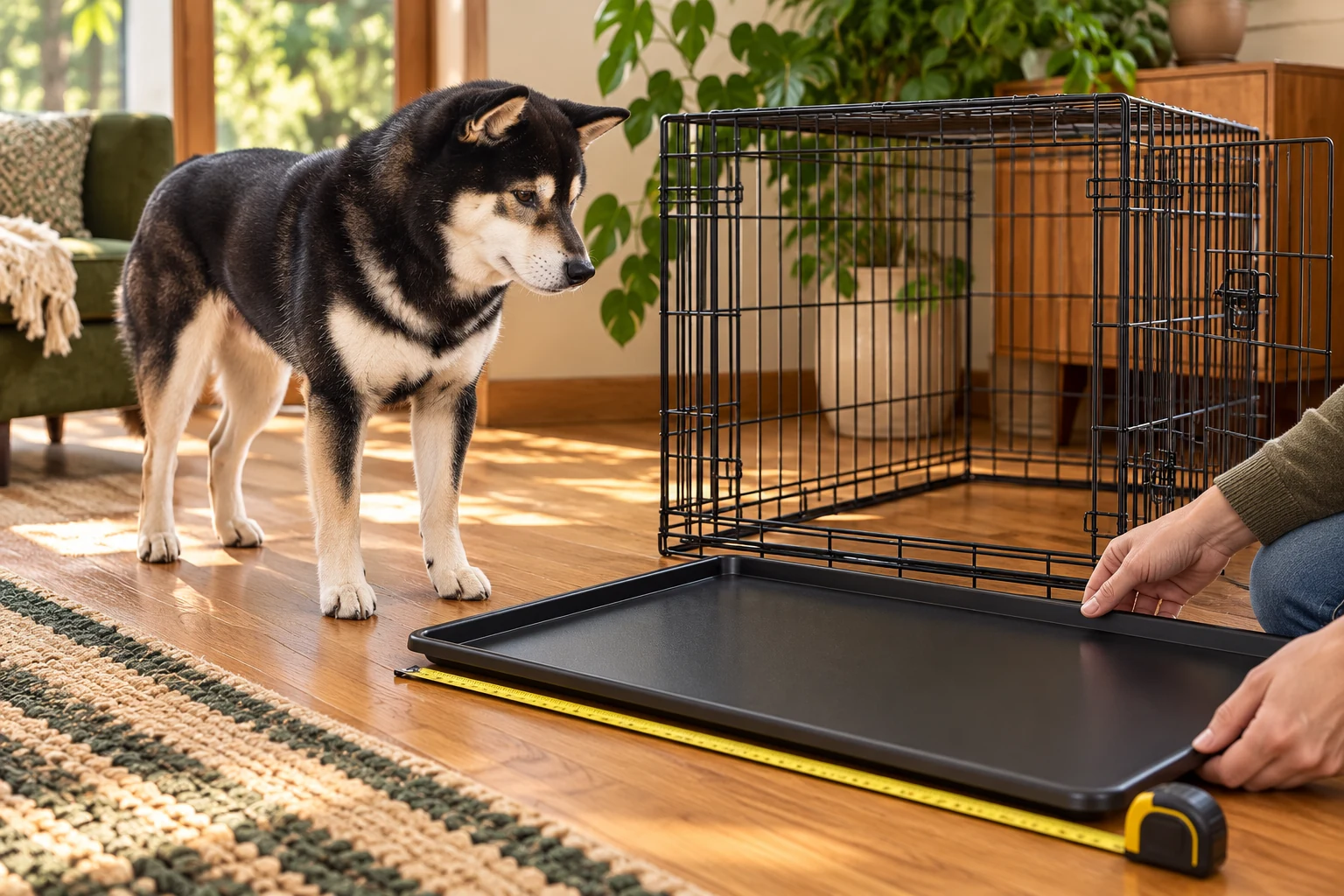 Illustrative scene of Mr. Smoky outside an open crate while a replacement pan is measured