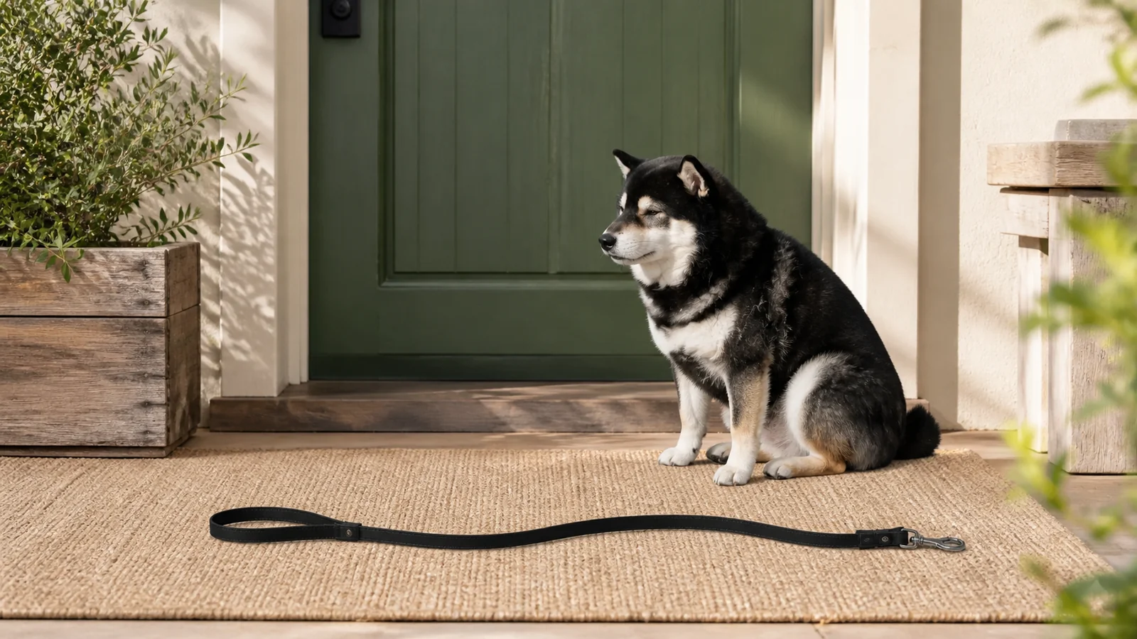 Illustrative scene of Mr. Smoky beside a loosely arranged everyday leash