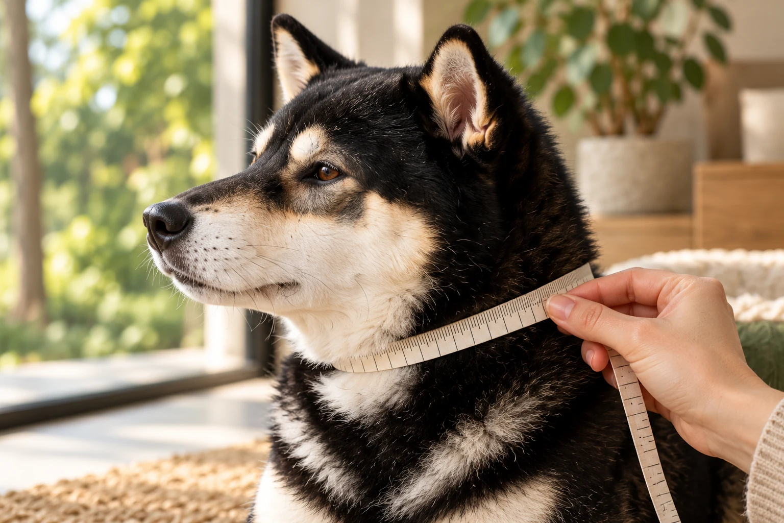 Illustrative close-up of a loose measuring tape held around the base of Mr. Smoky's neck